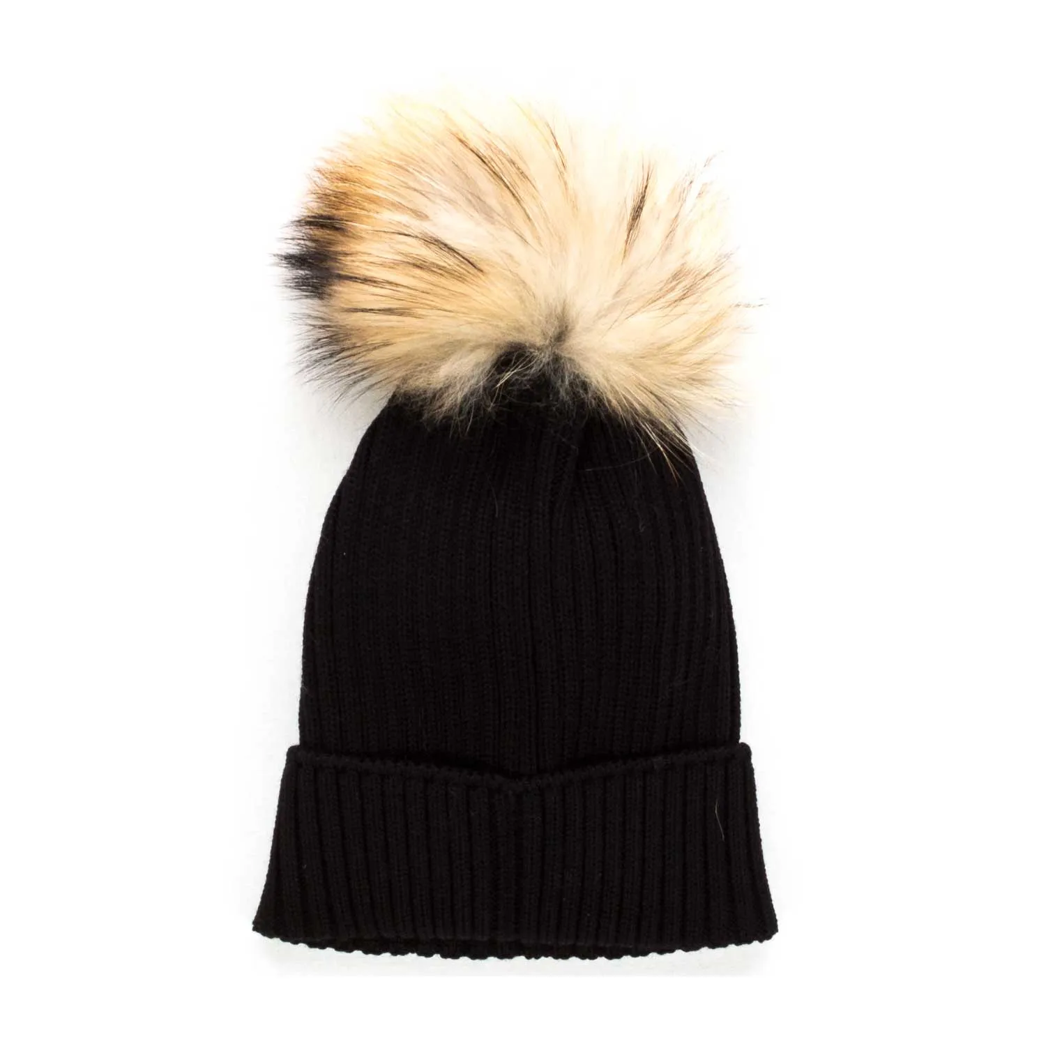 Cappello Nero Pon Pon Beige