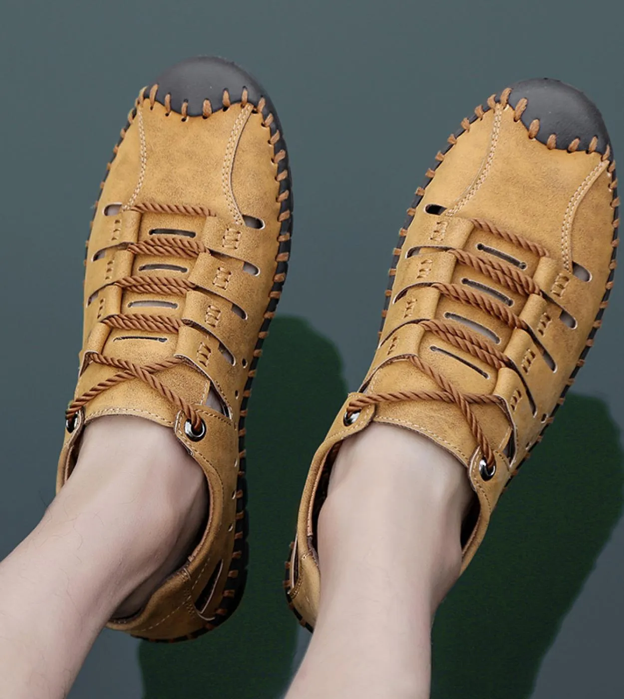 Sandali stringati da uomo estivi Scarpe casual in pelle da uomo Mocassini comodi Scarpe da uomo Scarpe da ginnastica traspiranti